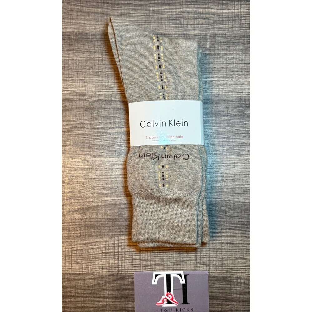 Calvin Klein Mens Dress Socks 3 Pair Pack Cushion Sole Navy Tan US 7-12 NEW